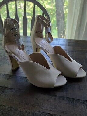 Chinese Laundry Cream Open-Toe Ankle-Strap Block Heels